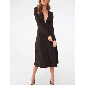 Forever 21 Contemporary Plunging Deep V Midi Dress BlackSize XS Extra Small